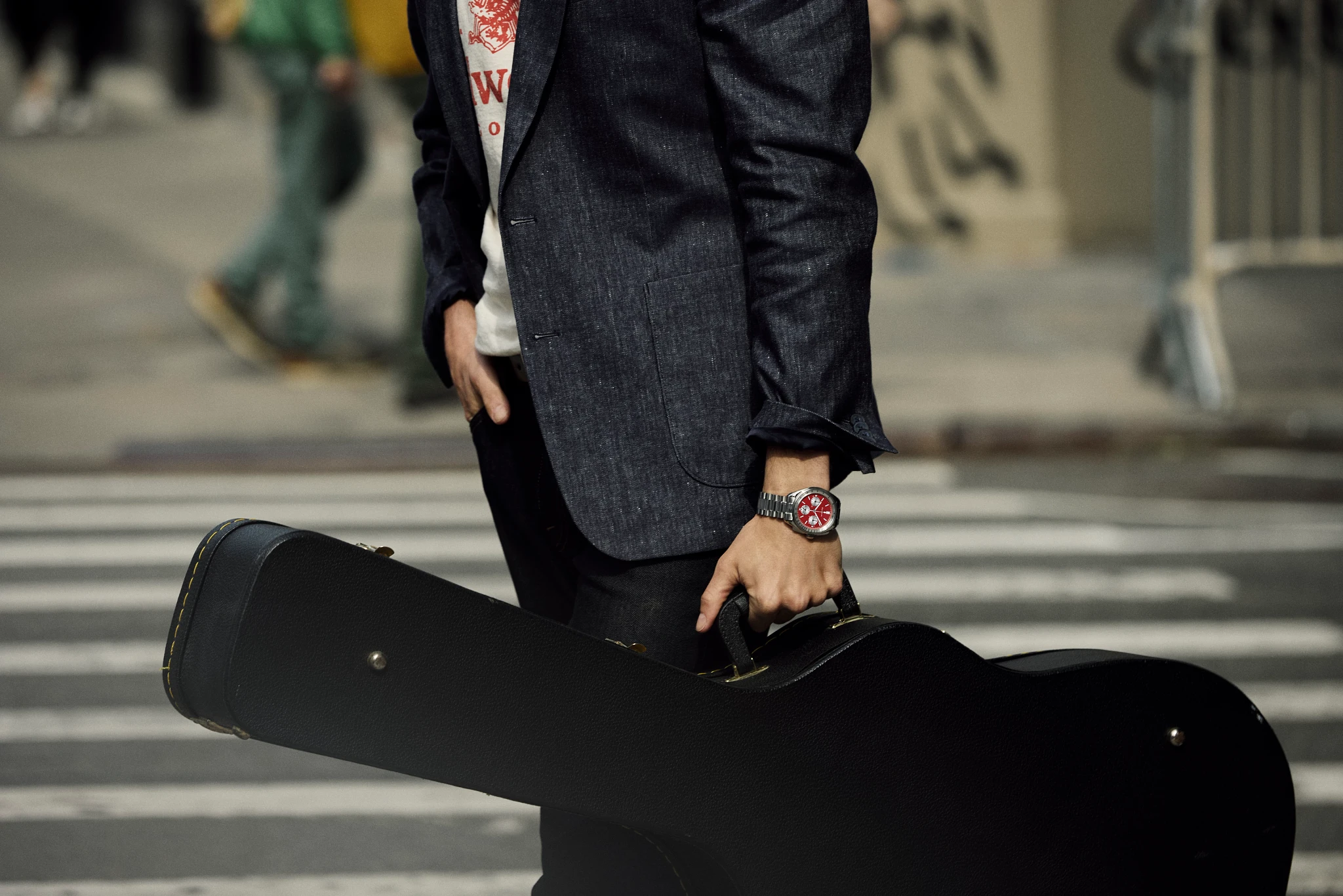Red Dial Stainless Steel Combination Bracelet/Strap Lunar Pilot